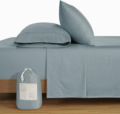 LANE LINEN 600 Thread Count 100% Cotton Full Size Sheets Set, Soft & Comfy Hotel Style Thick Full Bed Sheets Set, Mercerized Cotton Bedding Sheets & Pillowcases Sets, Machine wash - French Blue