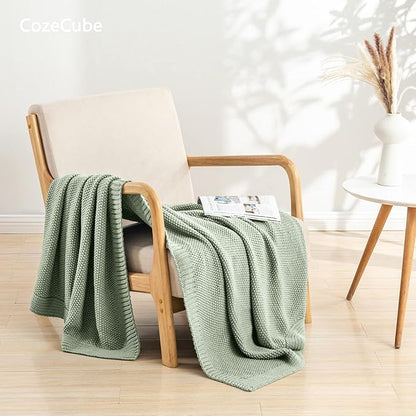 CozeCube Sage Green Throw Blanket for Couch, Soft Cozy Cable Knit Throw for Bed Sofa Living Room, Lightweight Warm Decorative Farmhouse Christmas Blanket, 60"x80", Sage Green