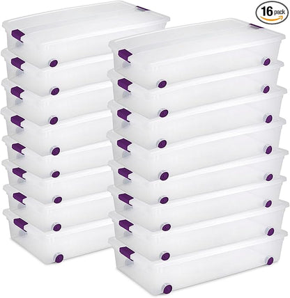 Sterilite 16-Pack 60 Quart ClearView Latch Box, Wheeled Underbed Organizer Bins with Latching Lids - Clear Plastic Organization Containers for Closet, Bedroom, Shelving Units and Everyday Home Storage