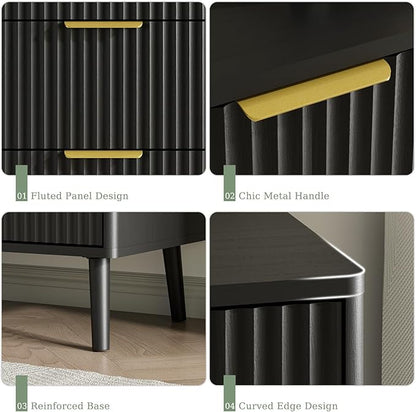 LYNSOM Fluted 9 Drawer Dresser for Bedroom, 55" Wide Modern Chest of Drawers with Curved Profile Design and Metal Handles, Wood Dresser TV Stand & Storage Organizer for Bedroom, Hallway, Black