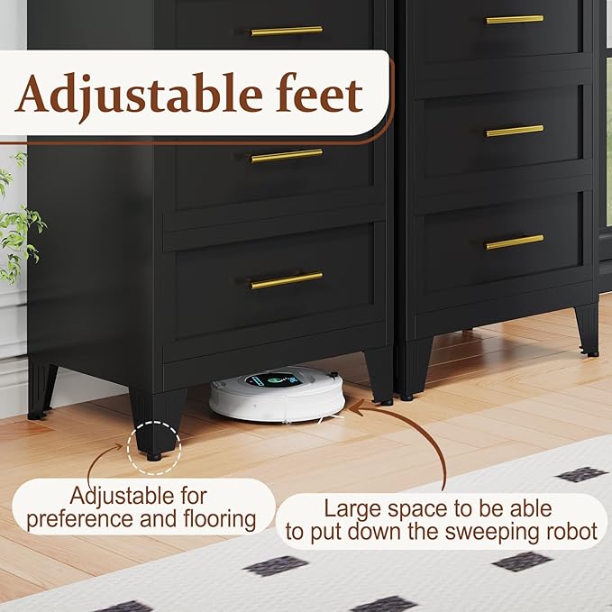 Metal Tall Dresser for Bedroom, Black Dressers & Chest of Drawers, 5 Drawer Dresser with Curved Corner, Bedroom Dressers with Drawers, Storage Cabinet for Hallway, Entryway (Black, 24" W)