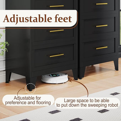 Metal Small Dresser for Bedroom, Black Dressers & Chest of Drawers, 3 Drawer Dresser with Curved Corner, Storage Cabinet for Living Room, Entryway, Home Office (Black, 24" W)