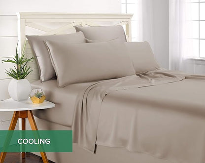 Pure Bamboo Queen Sheets, Genuine 100% Organic Viscose Derived from Bamboo Bed Sheet Set, Luxuriously Soft & Cooling, Double Stitching, 2 Year Quality Promise (Queen, Sand)