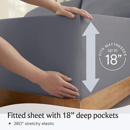 LuxClub 4 PC Extra Deep Pocket California King Sheet Set, Wrinkle Free Cooling Bed Sheets Hotel Bedding for Women, Men, 1 Fitted Sheet, 1 Flat Sheet and 2 Pillowcases- Light Grey