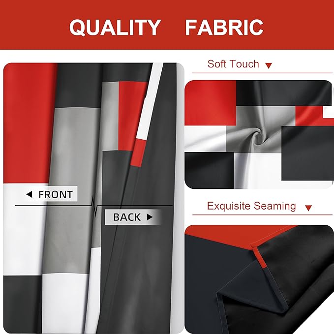 Red Black 100% Blackout Curtains for Bedroom 63 inch Length 2 Panels Set White Grey Modern Abstract Geometric Black Out Curtains Insulated Room Darkening Window Drapes for Living Room, 42Wx63L