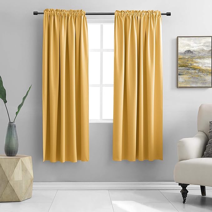DONREN Mustard Yellow Curtains for Bedroom - Blackout Thermal Insulated Curtain Panels with Rod Pocket (52 by 63 Inch,2 Panels)