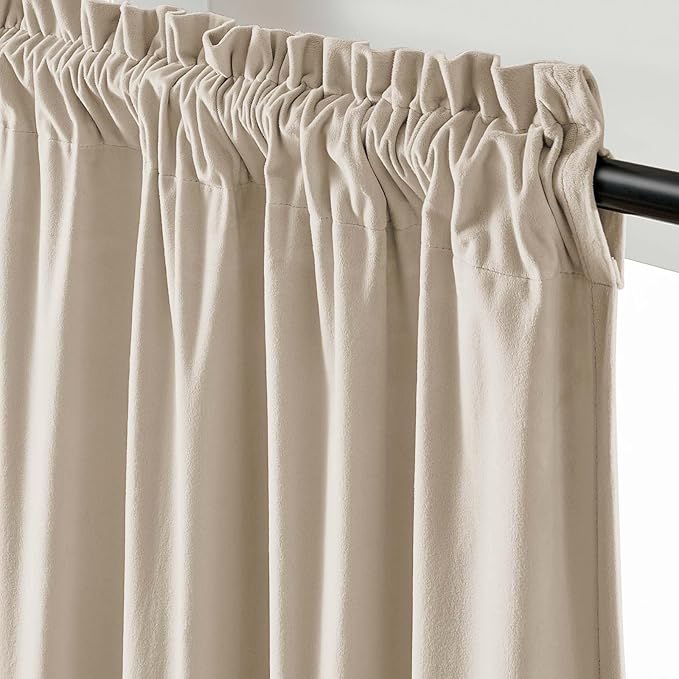 Lazzzy Velvet Blackout Curtains Thermal Insulated Room Window Drapes Super Soft Luxury Curtains for Living Room Bedroom Rod Pocket 2 Panels, Beige, 42" W x 108" L