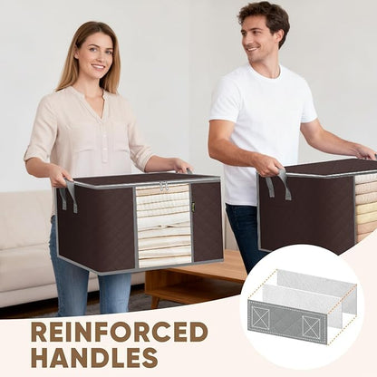 BALEINE 8 Pack Clothes Storage Bags, 16 Gallon Storage Containers with Reinforced Handle, Sturdy Zipper, Closet Organizer for Blanket, Comforter, Pillow, Bedding (Brown, 8 Pack)