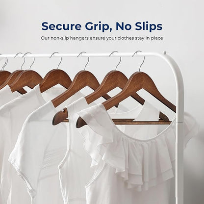 SereneLife 60-Pack Vintage Wooden Suit Hangers – Heavy-Duty, Non-Slip Clothes Hanger Set with 360° Chrome Swivel Hook & Notches – Solid Wood Coat Hangers for Suits, Jackets, Dresses & More