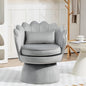 360° Swivel Accent Chair, Mid-Century Modern Velvet Barrel Chair, Comfy Shell Shape Arm Chair with Lumbar Pillow for Living Room, Bedroom, Office, Grey