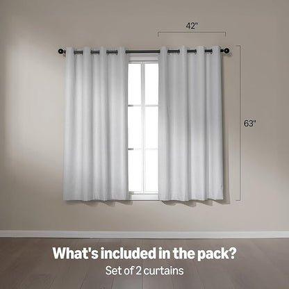 Amazon Basics Faux Linen Blackout Curtains for Bedroom and Living Room, 2-Piece Set with Grommets, 42" W x 63" L, White