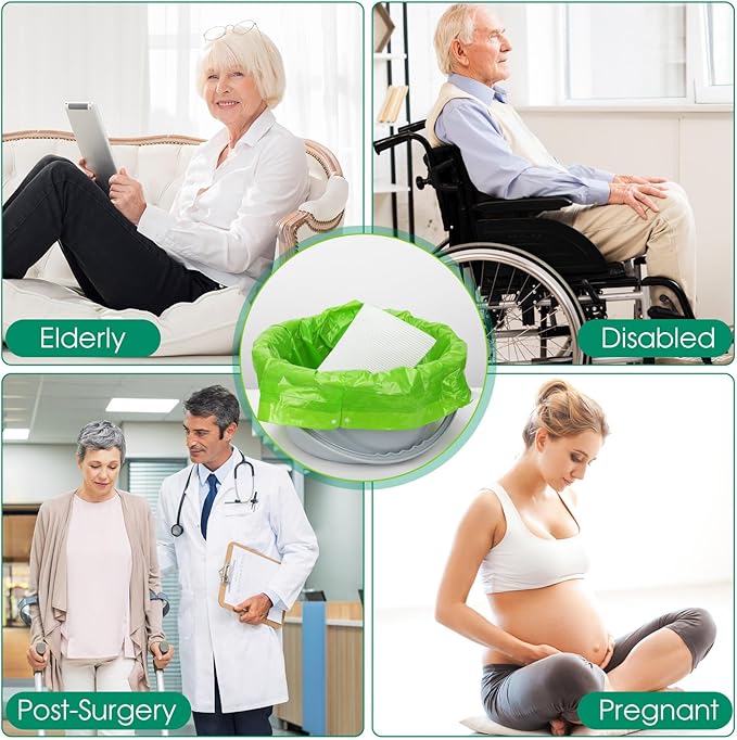 BOOWOO Bedside Commode Liners with Absorbent Pads,100 Disposable Commode Bags and 100 Pads, Scented Adult Potty Chair Liners, Portable Commode Poop Bags for Commode Chair, Bedpan, Bucket Toilet