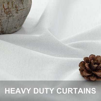 White Linen Complete Blackout Curtains 48 Inch Length for Kids Room 2 Panels Light Blocking Thermal Insulated Cold Reducing Noise Reduction Window Draperies for Bedroom Short Drapes 52 x 48 Long