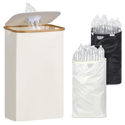 iEGrow 29 Gallons Recycling Bins for Kitchen, Indoor Recycle Bins with Lid, 110L Large Recycle bin with 2 Removeable Reusable Inner Bags, for Bottles Cans Glass Plastice Cartons(Beige)