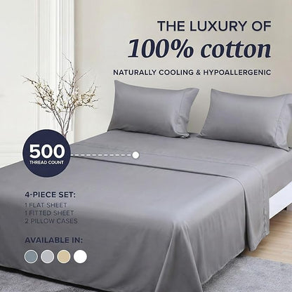 Beckham Hotel Collection King Sheet Set 100% Cotton, 500TC Luxury Sateen Bedding, 16” Deep Pocket, Moisture-Wicking, 4-Piece, Dark Gray
