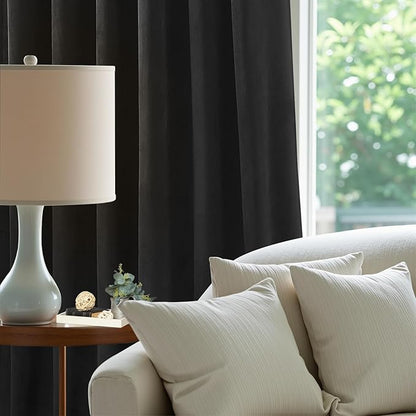 Black Velvet Blackout Curtains Extra Long Room Darkening Drapes Super Soft Elegant Thermal Insulated Soundproof Window Curtains for Bedroom Living Room, Back Tab Rod Pocket, W52 x L108, 2 Panels