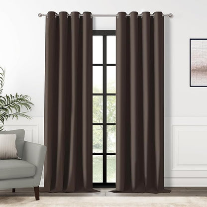ChrisDowa 100% Blackout Brown Solid Curtains 108 Inches Long 2 Panels for Bedroom Living Room,Farmhouse Room Darkening Thermal Insulated Soundproof Grommet Top Window Treatment Drapes,52x108