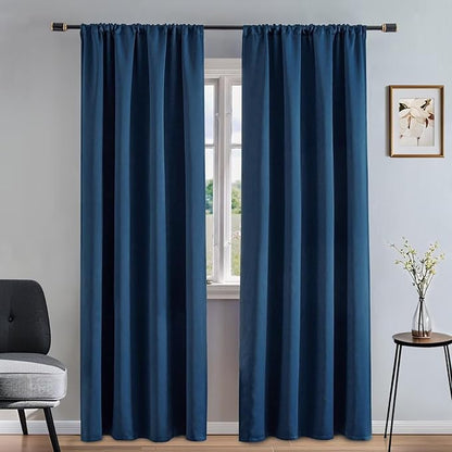 Blackout Curtains 96 Inches Long 2 Panels Set, Navy Blue Curtains Thermal Insulated Room Darkening Drapes for Bedroom, Rod Pocket Light Blocking Drapes Living Room(52W × 96L, Navy Blue)