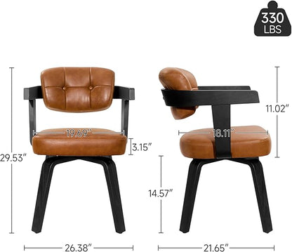 Art Leon Desk Chair No Wheels - Modern Faux Leather Office Chair Mid Century Swivel Desk Chair, Comfy Accent Armchair with Wooden Legs for Small Spaces Home Office Living Room Bedroom Study, Brown