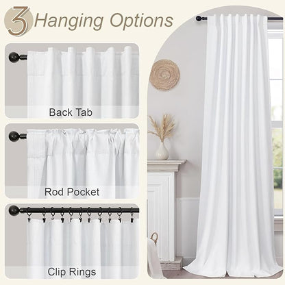 White Linen Textured Blackout Curtains 94 Inches Long 2 Panels Burg Coastal Bohemian Floor Length Curtains for Patio Door Dorm Back Tab Pleated Curtain for Living Room Divider Bedroom Window Treatment