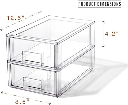 BINO | Stackable Storage Drawers, Small - 2 Pack, Clear | THE CRATE COLLECTION | Storage Bins With Drawers | Bathroom Organizers | Under Sink Organizer | Vanity Cabinet Home Organization