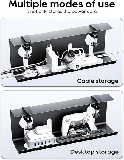 NODOCA No Drill Under Desk Cable Management Tray, 17'' Wire Management, Punch-Free Clamp on, Metal Cable Tray, Wire Organizer Under Desk, Under Desk Basket for Office and Home, Black(2 Packs)