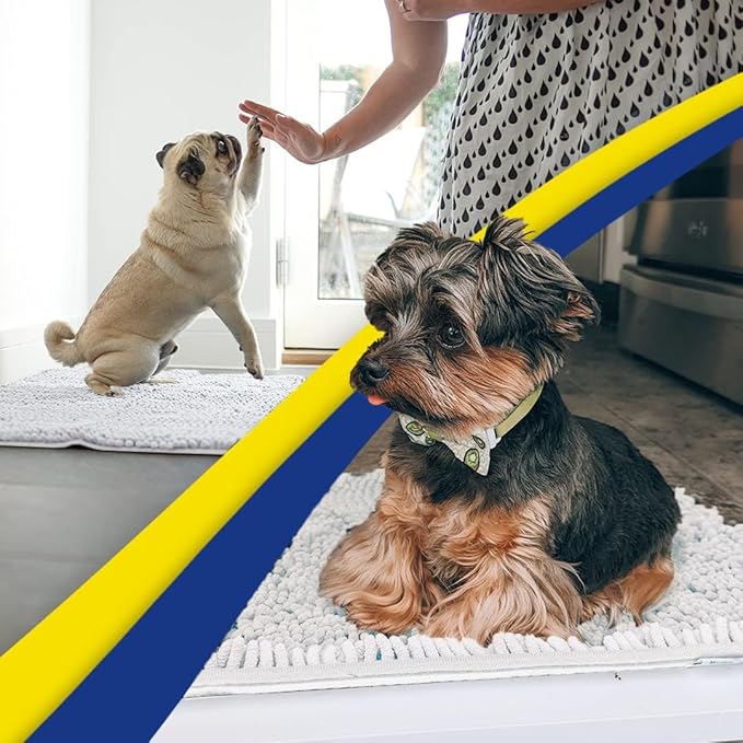 Muddy Mat® Shown on TV – Super Absorbent Microfiber Dog Door Mat for Muddy Paws, Non-Slip Washable Pet Rug, Quick Dry Chenille Entryway Carpet, Machine Washable Indoor Outdoor mat, White 28"x18"