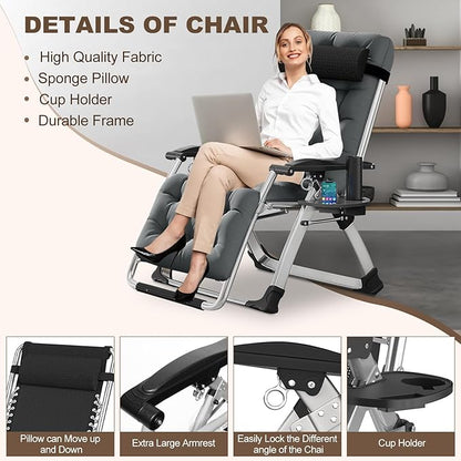 DoCred Comfy Chair, Folding Chair Recliner Chair for Bedroom and Living Room, Folding Reclining Patio Chairs Lounge Chair with Removable Cushion for Indoor Outdoor