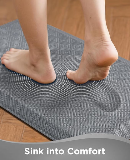 Ophanie Kitchen Mats for Floor, 3/4 inch Thick, 17x24 Anti Fatigue Cushioned Mat, Kitchen Rugs, Waterproof, Comfort Ergonomic Standing Mat for Office, Home, Sink, Grey Non-Slip Ridged Bottom