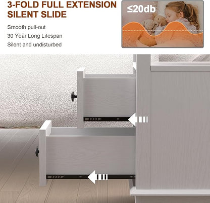 HIFYOBRO Narrow End Table with Flip Top Charging Station and 2 Drawers, Type-C & USB Port & Power outlets, Wooden Storage Cabinet, Side Table with Storage for Living Room and Bedroom (White)