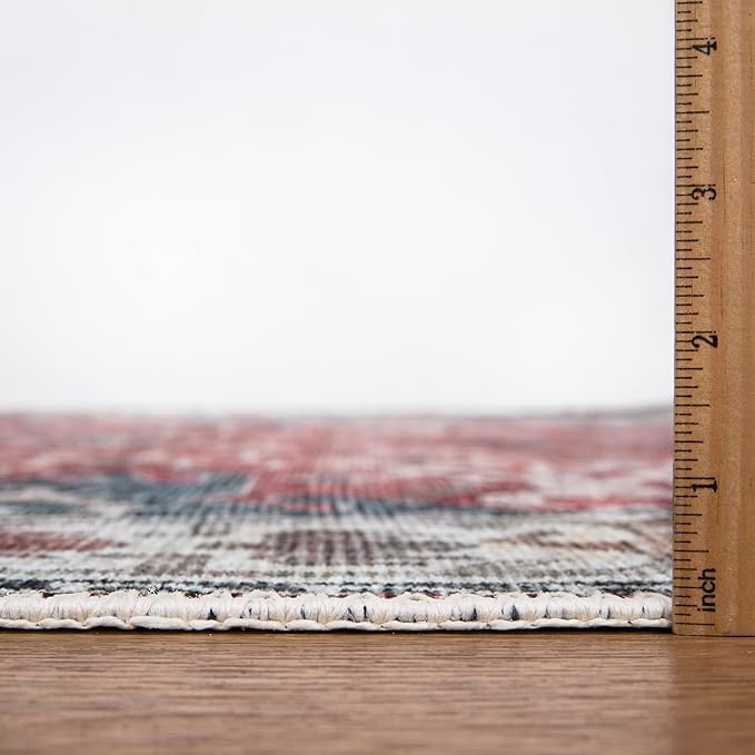 Bloom Rugs Washable Non-Slip 9' x 12' Rug - Red/Blue Traditional Area Rug for Living Room, Bedroom, Dining Room, and Kitchen - Exact Size: 9' x 12'