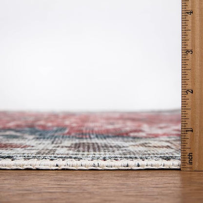 Bloom Rugs Washable Non-Slip 9' x 12' Rug - Red/Blue Traditional Area Rug for Living Room, Bedroom, Dining Room, and Kitchen - Exact Size: 9' x 12'