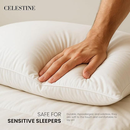 Celestine Queen Size Pillows Set of 4 – Soft Down Alternative Microfiber Filling, Plush White 20x28 Bed Pillows for Side and Back Sleepers, Breathable, Supportive, Machine Washable Pillow Set