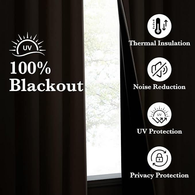 NICETOWN 100% Full Blackout Portable Curtains for Bedroom, Grommet Lightweight Travel Black Out Shades Window Treatments Thermal Curtains for Laundry/Kitchen, Tan, W52 x L63, 2 Panels
