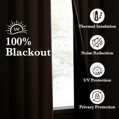 NICETOWN 100% Full Blackout Portable Curtains for Bedroom, Grommet Lightweight Travel Black Out Shades Window Treatments Thermal Curtains for Laundry/Kitchen, Tan, W52 x L63, 2 Panels