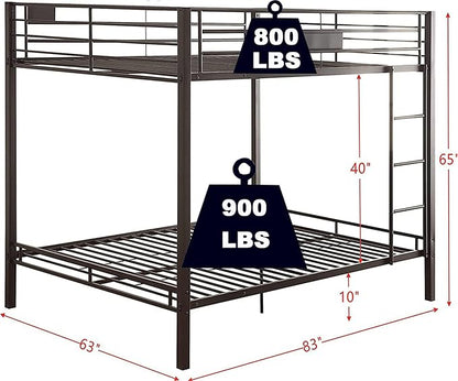 Upgraded Version Thicken Metal Heavy-Duty Queen Over Queen Bunk Bed, Best Industrial Style Stronger Queen Size Bunk Bed Frame with Ladder for Adults, Easy Assembly (Queen Over Queen-A)