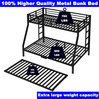 Upgraded Version Thicken Heavy Duty Metal Twin Over Full Bunk Bed with Twin Size Trundle, Modern Style Stronger Bunk Bed Frame Twin Over Full Size for Adults, Easy Assembly (Twin/Full)