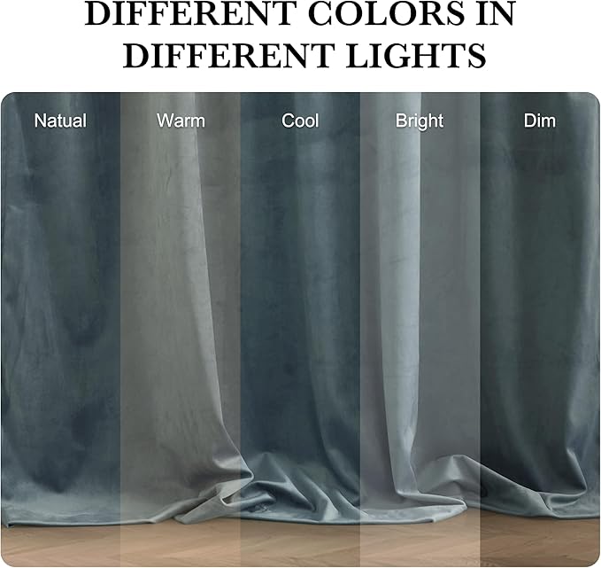 RYB HOME Dusty Blue Velvet Drapes for Baby Boy Bedroom, Thermal Insulated, Light Blocking, Floor-Length Back Tab Velvet Curtains for Modern Home Decor, 52" W x L90 L, 2 Panels Set