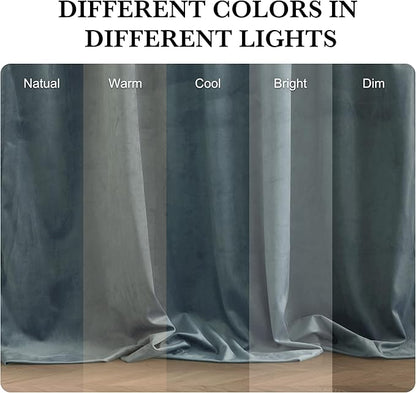 RYB HOME Dusty Blue Velvet Drapes for Baby Boy Bedroom, Thermal Insulated, Light Blocking, Floor-Length Back Tab Velvet Curtains for Modern Home Decor, 52" W x L90 L, 2 Panels Set
