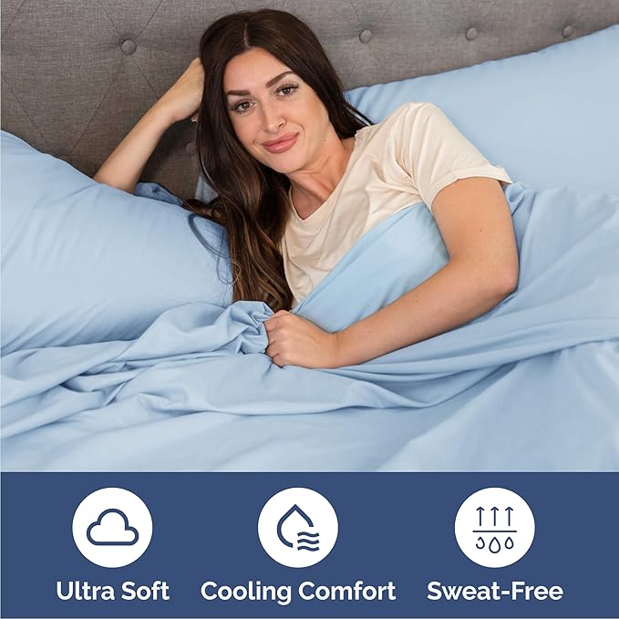 Cal King 6 Piece Sheet Set - Cooling, Comfy & Breathable - Hotel Luxury Bedding, Includes Fitted Sheet for Women, Men, Kids & Teens - 1 Flat, 1 Fitted Sheet, 4 Pillowcases w/Deep Pockets - Baby Blue