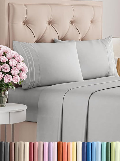 Queen Size 4 Piece Sheet Set - Comfy Breathable & Cooling Bed Sheets Set - Hotel Luxury Bedding for Women, Men, Kids, Teens, Boys & Girls - Deep Pockets, Soft, Wrinkle Free - Oeko-Tex - French Grey