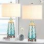 25.5" Coastal Glass Table Lamps Set of 2, 3-Way Dimmable Touch Control Bedside Lamps with 2 USB Ports and AC Outlet, Blue Nautical Nightstand Lamps for Bedroom Living Room (LED Bulbs Included)