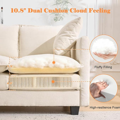 Loveseat Sofa with Ottoman, 50'' Modern L-Shape Cloud Couch Sofa Loveseat with 22'' Ottoman for Small Space/Apartment/Office/Living Room 8834-BEIGE-L