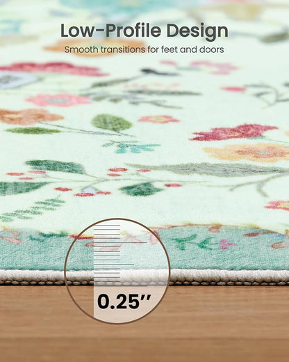 Amada 6x9 Area Rugs, Non-Slip & Low-Profile Living Room Rug with Reinforced Edge Binding, Soft Large Washable Boho Floral Rugs for Living Room, Bedroom, Dining Room