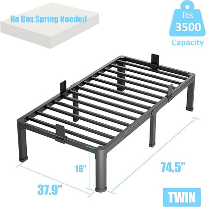 FUIOBYVV Twin Bed Frames with Round Corner Edge Legs 16 inch High 3500 lbs Heavy Duty Metal Platform Bed Frame Twin Size No Box Spring Needed/Non-Slip/Steel Slat Support/Noise Free