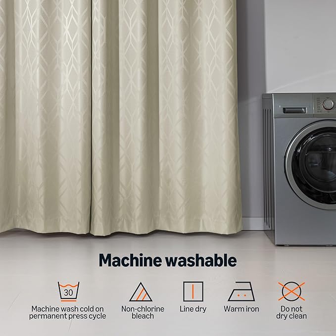 Amazon Basics Jacquard 2-Piece 100% Blackout Curtains, Living Room and Bedroom Drapes, Thermal Insulated Window Treatment, 52"x84", Beige