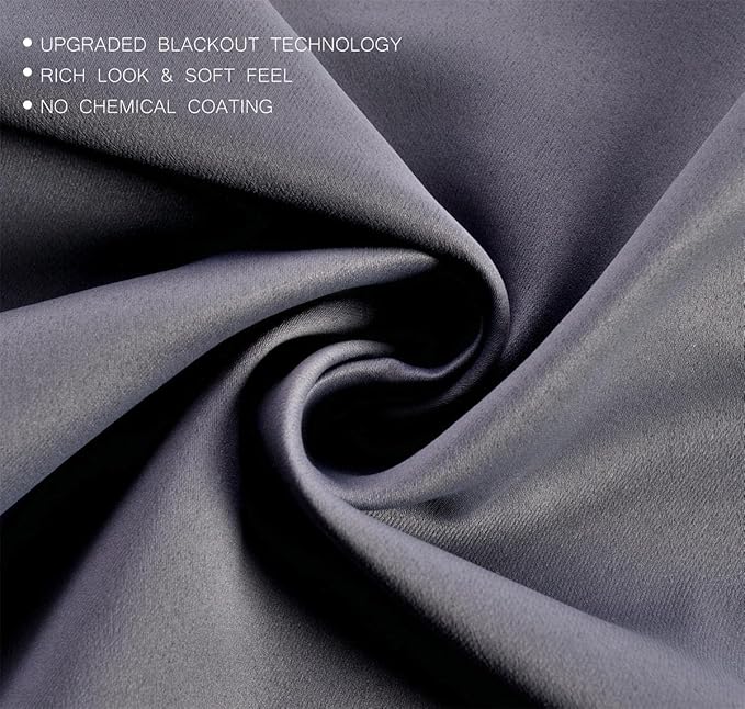 MIUCO 1 Pair Thermal Insulated Grommet 52-Inch-by-63-Inch Blackout Window Curtain Panels with 2 Tie Backs, Dark Grey