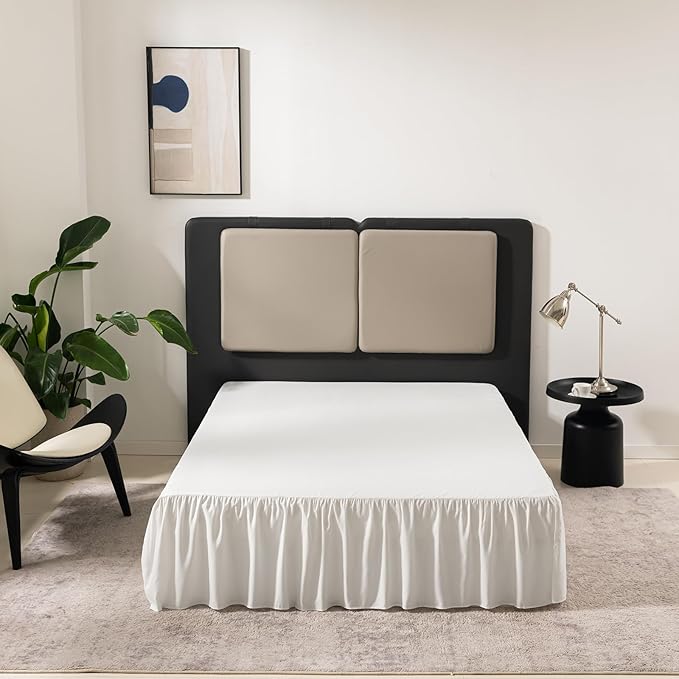Bed Skirt Twin Size Ruffled Bed Skirt with Split Corners, 16 Inch Drop Dust Ruffle Bed Skirts with Platform, Ivory