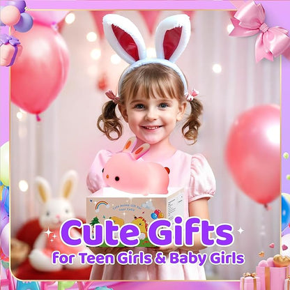 One Fire Bunny Toys for Kids Night Light for Kids with Remote, 16 Colors+5 Brightness Cute Lamp, Soft Silicone Baby Night Light, 1200mAh Portable Dimmable Touch Lamps, Kawaii Room Decor
