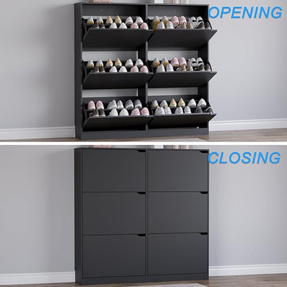 Shoe Cabinet with 6 Flip Drawers, Slim Narrow Shoe Storage Cabinet, Freestanding Shoe Organizer for Entryway, Hallway, Foyer